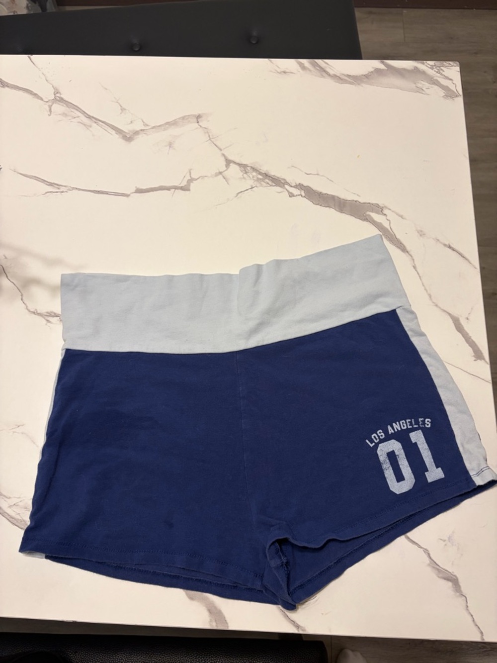 Women’s Blue Athletic Lounge Shorts with Light Blue Waistband